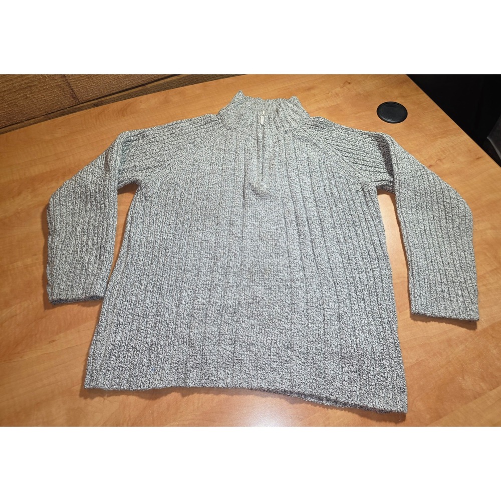 Carolyn Taylor Essentials Womens Large Grey Marled Quarter Zip Ribbed Sweater